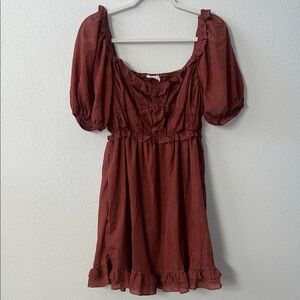 Chic Rust Mini Dress with Puff Sleeves